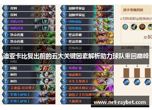 迪亚卡比复出前的五大关键因素解析助力球队重回巅峰